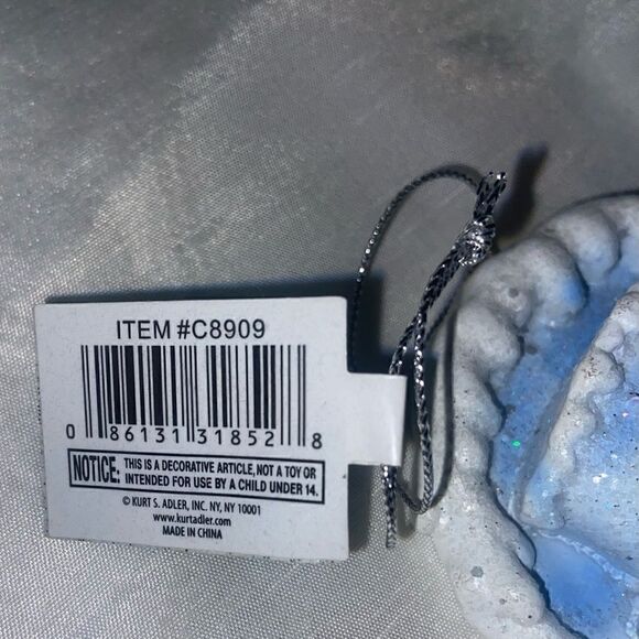 Kurt Adler Blue/White Snowman Disc Ornament‎ with White Tree 4" Resin NWT - Picture 6 of 6